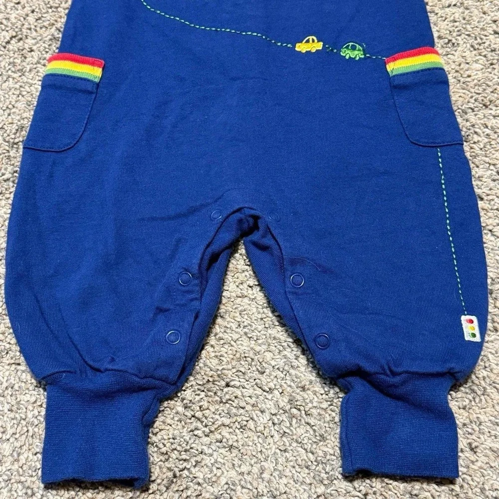 VTG Gymboree Baby Cars Romper 0-3 Months Blue Rainbow Trim Embroidered One Piece